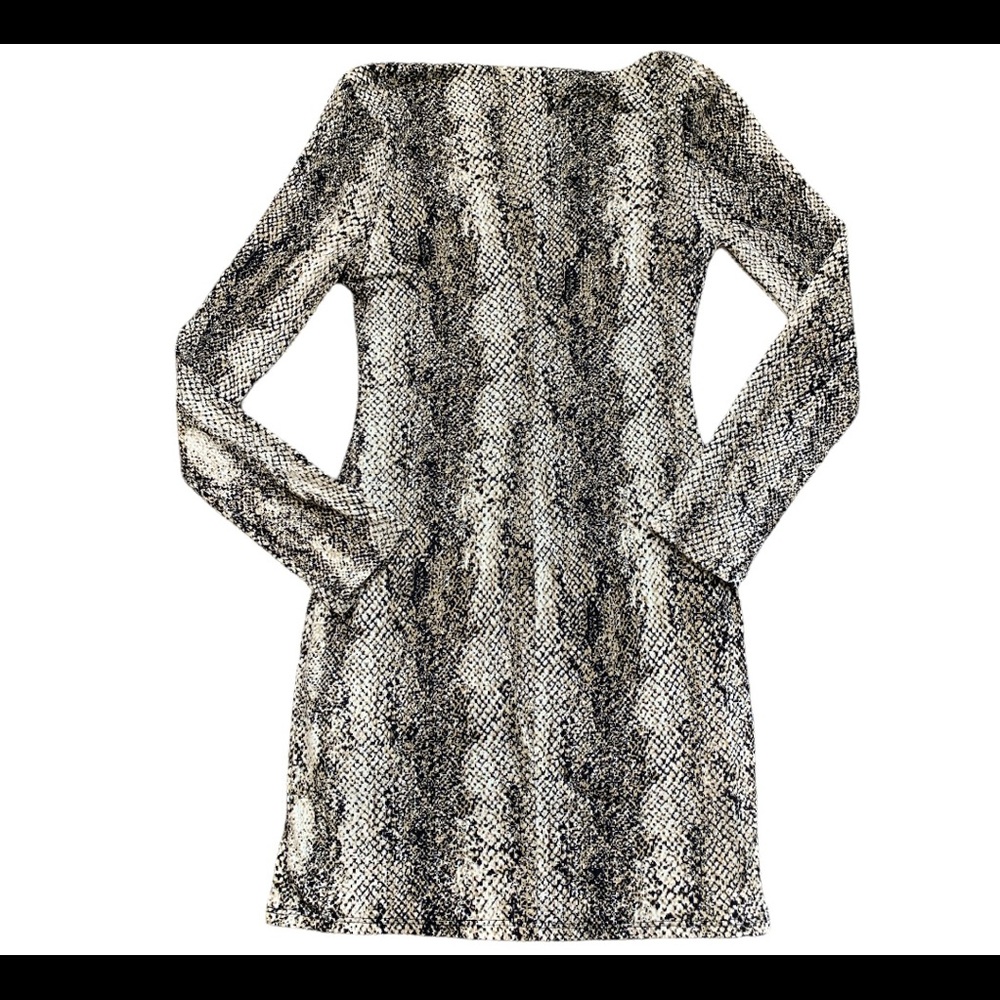 LUSH Snake/Animal Skin Print Dress With Long Sleeves Brown/Black Size Large - Picture 6 of 9